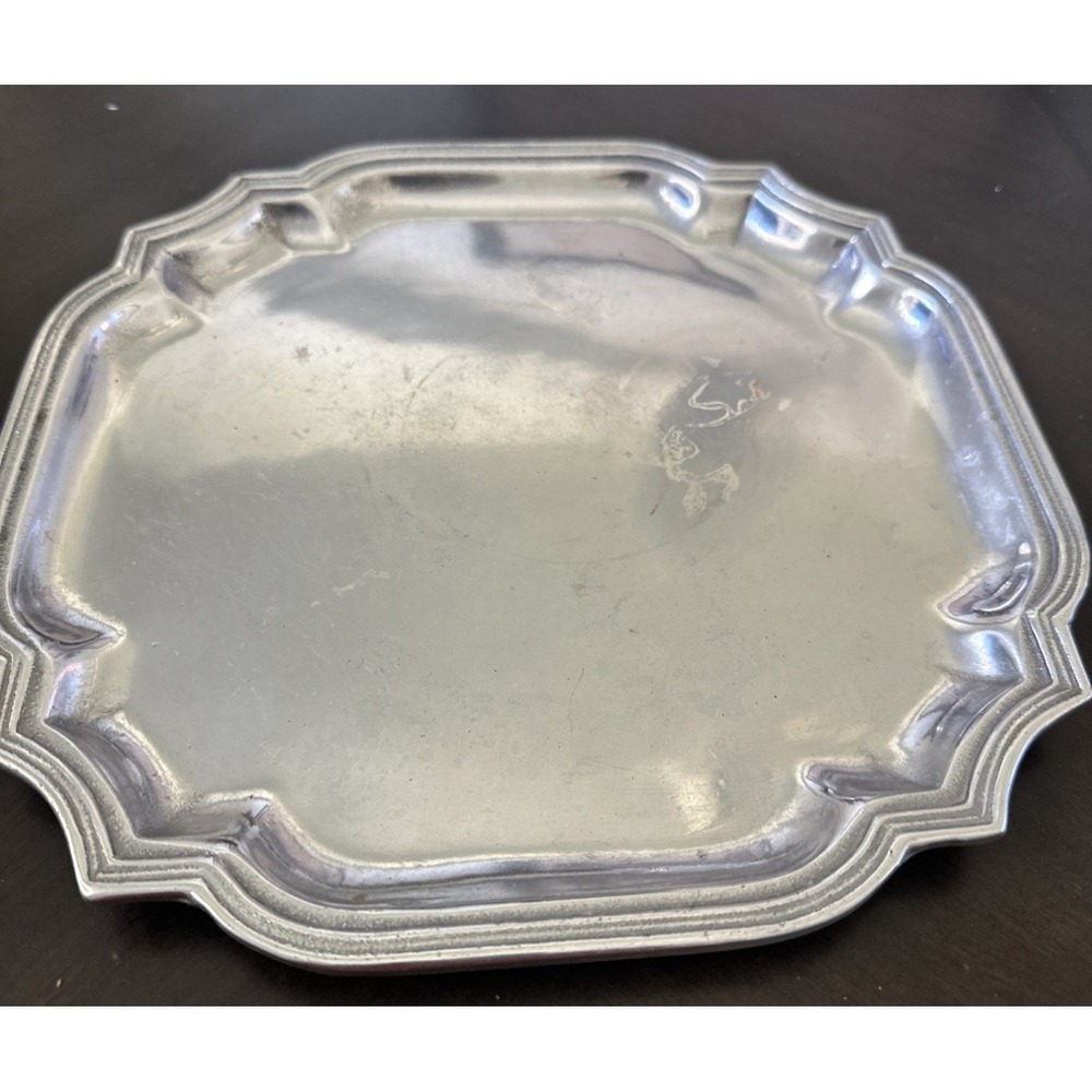 Vintage Wilton Armetale Scalloped 10" Square Serving Tray Platter Pewter RWP